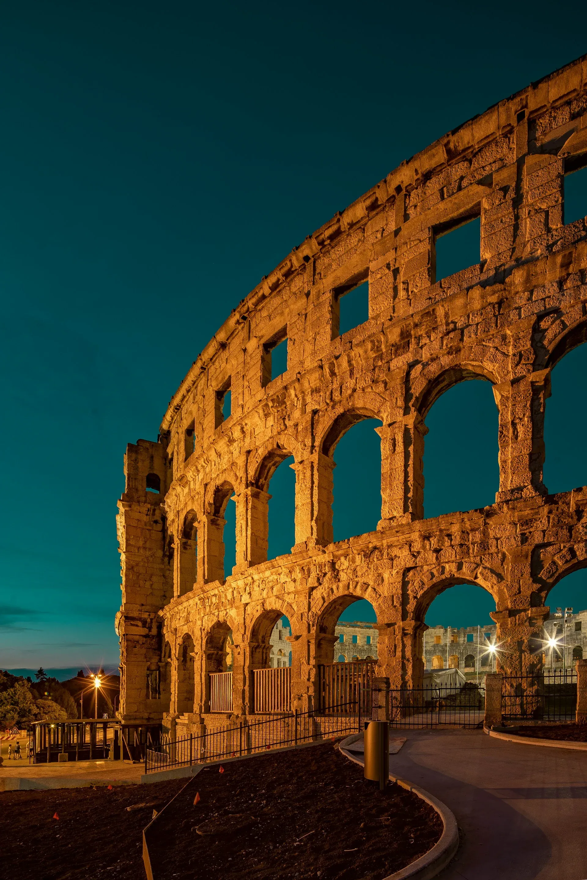 Pula, Croatia - aerial view with Roman amphitheatre and coastline