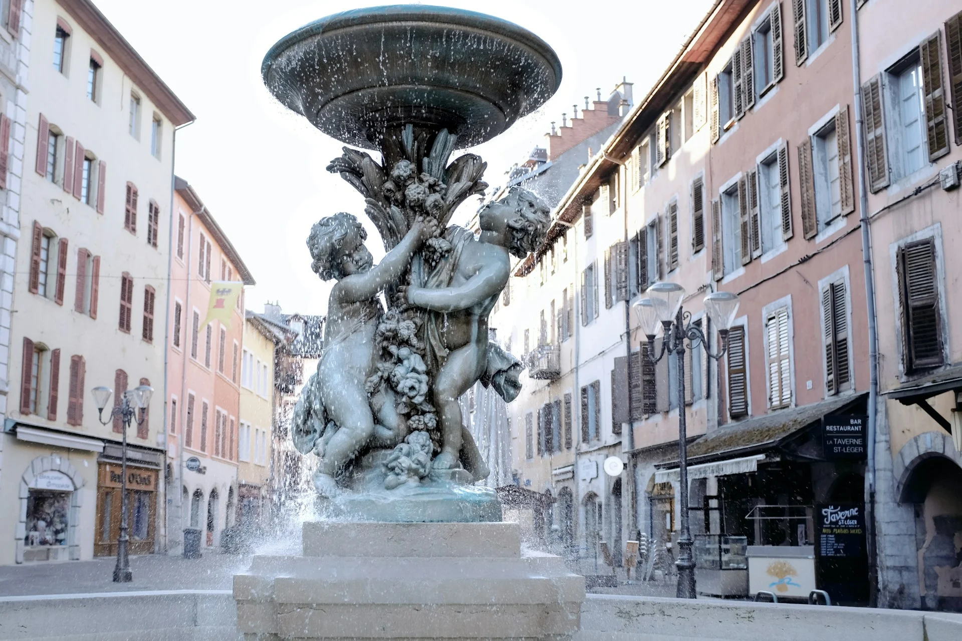 Fountain of the cherubs (Fontaine des Marmousets) at the heart of Place Saint-Léger in Chambéry, France